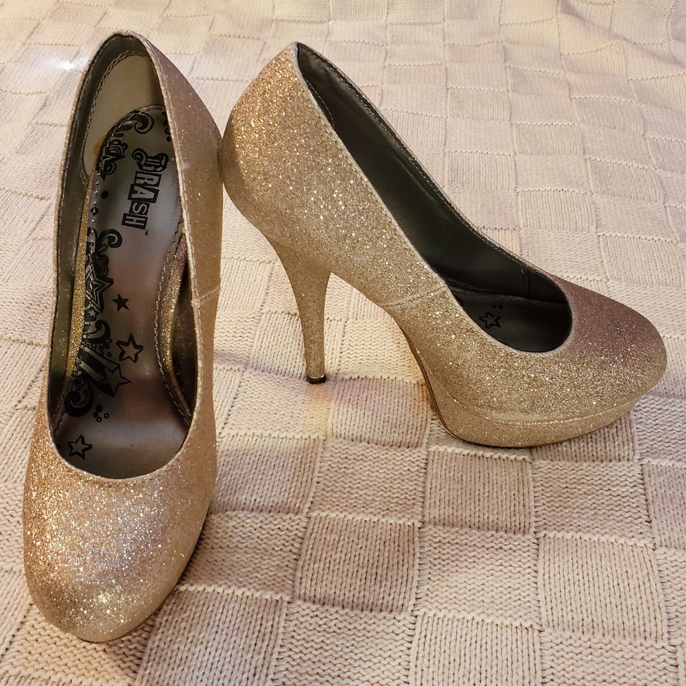 Brash Womens Cream Sparkly 5" Heels Size 5 W